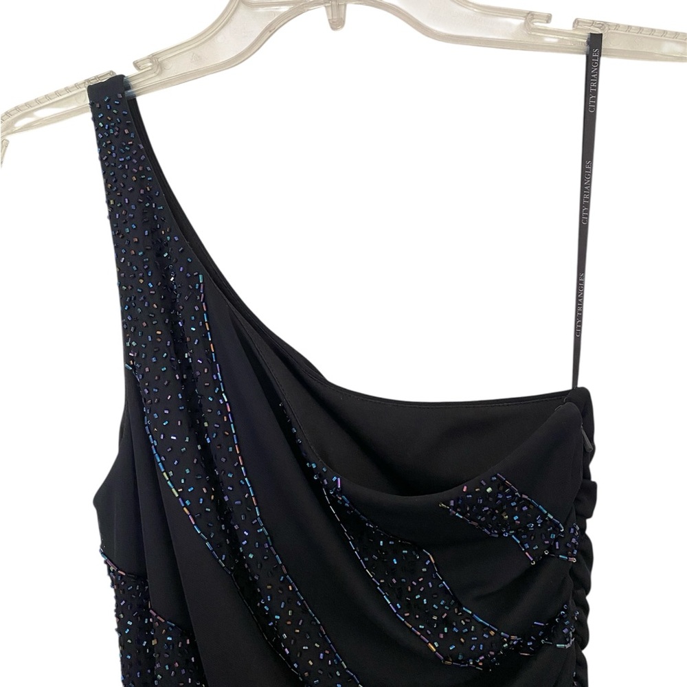 City Triangles navy beaded one shoulder maxi dress size 7 y2k prom winter formal - Picture 4 of 9